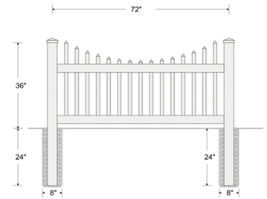 3' High Scalloped Picket Fencing - 1 3/8TH Pickets